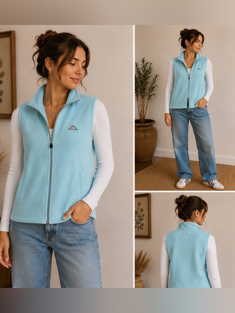 Kappa Vintage Light Blue Fleece Sleeveless Vest size medium